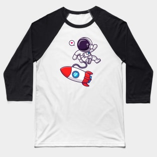 Cute Astronaut Floating With Rocket In Space Cartoon Baseball T-Shirt